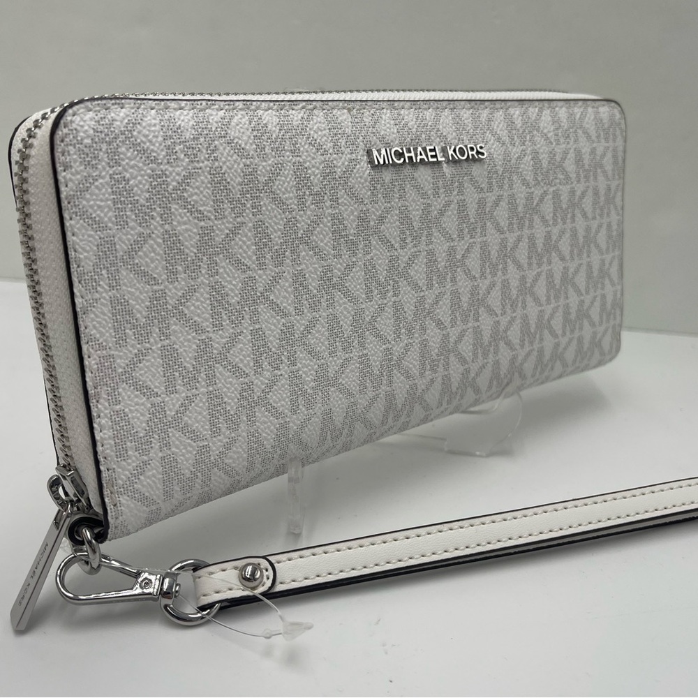 MICHAEL KORS Jet Set Large Signature Logo Continental Wallet Wristlet Phone NWT